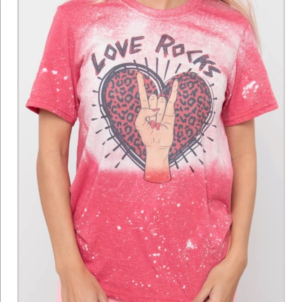 Love Rocks Acid Wash Bleached Tee Shirt